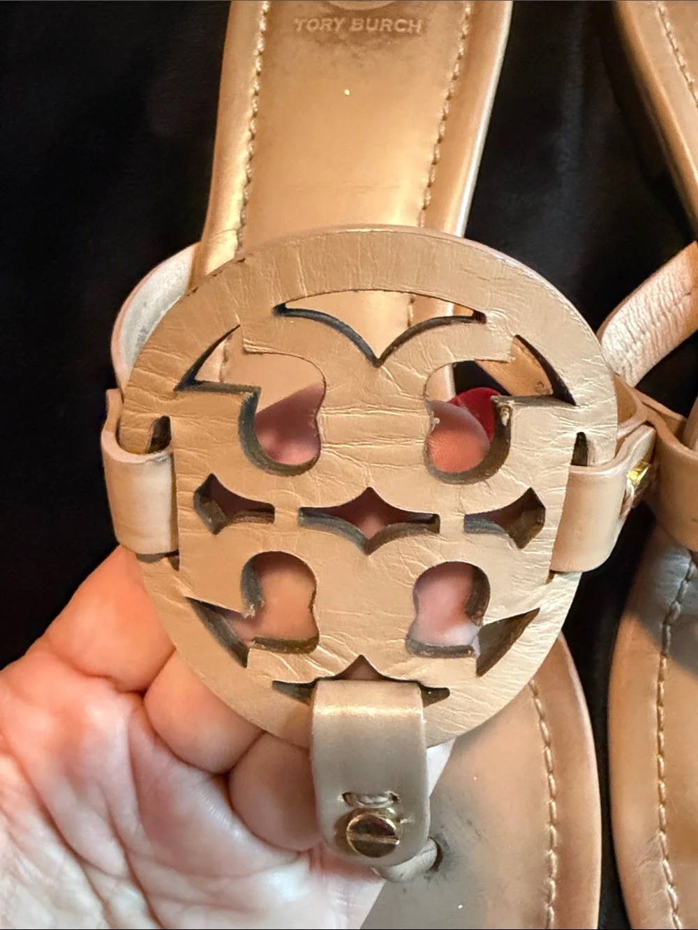 Tory Burch Light Beige Leather Logo Thong Sandals